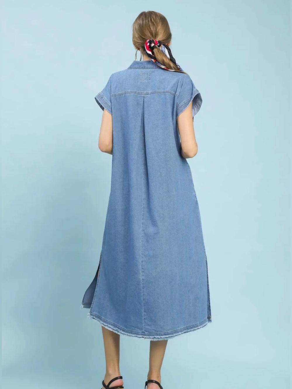 Umgee Stone Washed Collared Denim Midi Dress - Picture 3 of 7